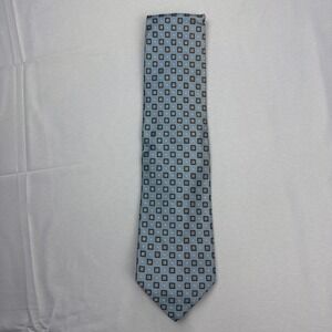 Altea Men's Tie 100% Silk Blue Geometric Pattern / 60" x 3.75"/ Italy